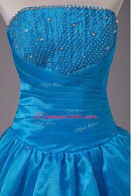 Blue Sleeveless Beading Floor Length Quinceanera Dresses