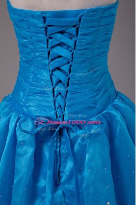 Blue Sleeveless Beading Floor Length Quinceanera Dresses