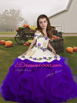 Admirable Straps Sleeveless Lace Up Child Pageant Dress Purple Organza