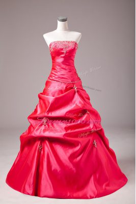Beading and Appliques Vestidos de Quinceanera Hot Pink Lace Up Sleeveless Floor Length