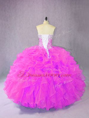 Lilac Organza Lace Up Sweetheart Sleeveless Floor Length Quinceanera Dresses Ruffles