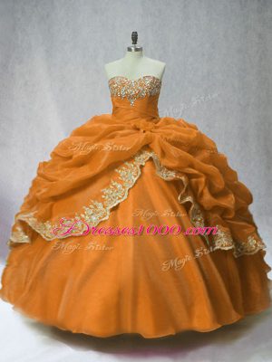 Free and Easy Ball Gowns Quinceanera Dress Brown Sweetheart Organza Sleeveless Floor Length Lace Up