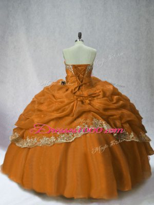 Free and Easy Ball Gowns Quinceanera Dress Brown Sweetheart Organza Sleeveless Floor Length Lace Up