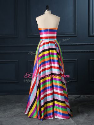 Fancy Strapless Sleeveless Teens Party Dress Floor Length Ruching Multi-color Printed