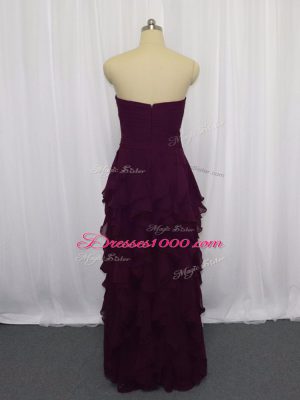 Dark Purple Zipper Prom Party Dress Ruffled Layers and Ruching Sleeveless Floor Length