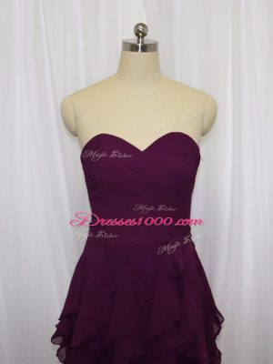 Dark Purple Zipper Prom Party Dress Ruffled Layers and Ruching Sleeveless Floor Length