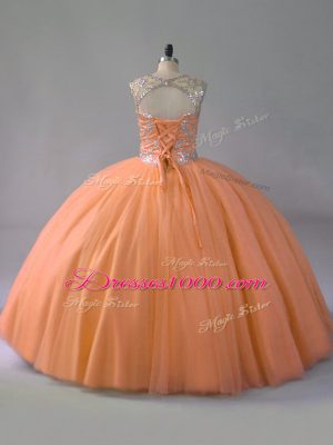 Ideal Ball Gowns Sweet 16 Quinceanera Dress Orange Scoop Tulle Sleeveless Floor Length Lace Up