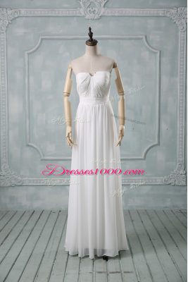 Low Price Sleeveless Chiffon Floor Length Zipper Bridal Gown in White with Ruching