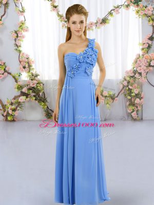Best Selling Floor Length Blue Bridesmaid Dresses One Shoulder Sleeveless Lace Up