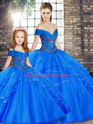 New Arrival Tulle Sleeveless Floor Length 15 Quinceanera Dress and Beading and Ruffles