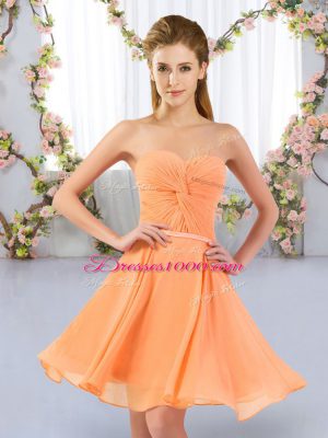Unique Sweetheart Sleeveless Lace Up Bridesmaid Dresses Orange Chiffon