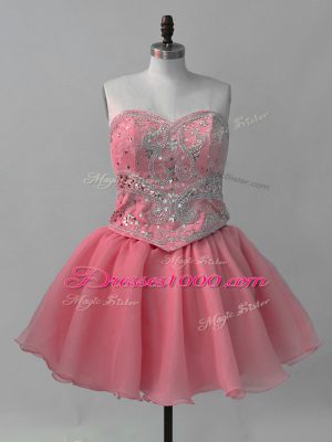 Sweetheart Sleeveless Prom Party Dress Mini Length Beading Watermelon Red Organza