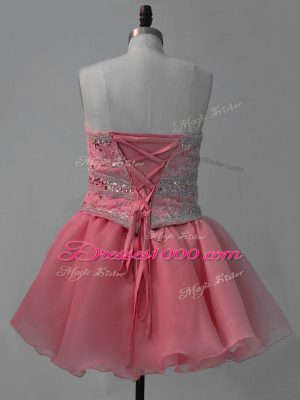 Sweetheart Sleeveless Prom Party Dress Mini Length Beading Watermelon Red Organza