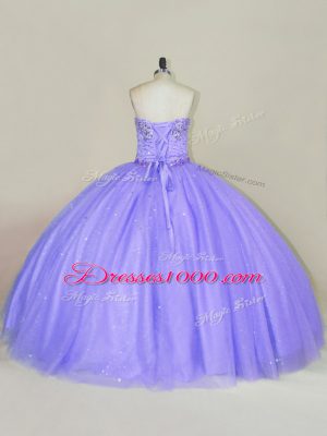 Lavender Sleeveless Floor Length Sequins Lace Up Vestidos de Quinceanera