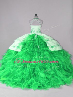 Extravagant Lace Up Quinceanera Dress for Sweet 16 and Quinceanera with Embroidery and Ruffles Court Train