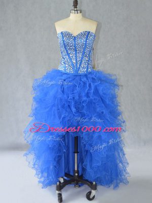 Luxurious Sleeveless Lace Up High Low Beading and Ruffles