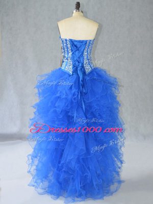 Luxurious Sleeveless Lace Up High Low Beading and Ruffles