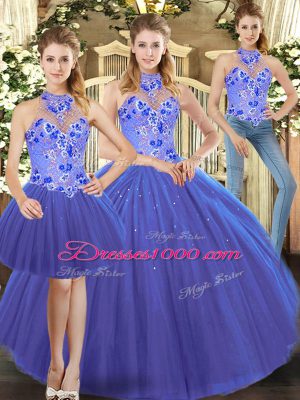 Elegant Blue Sleeveless Lace Up Quince Ball Gowns for Sweet 16 and Quinceanera