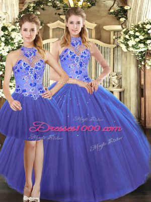 Elegant Blue Sleeveless Lace Up Quince Ball Gowns for Sweet 16 and Quinceanera