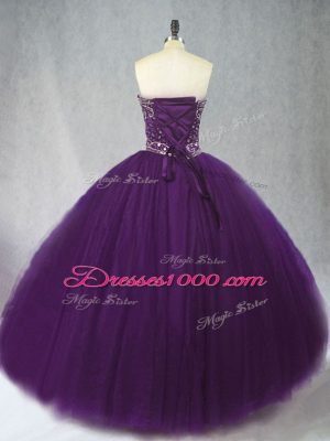 Simple Sweetheart Sleeveless Lace Up Sweet 16 Quinceanera Dress Purple Tulle