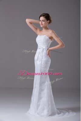 Mermaid Sleeveless White Wedding Dress Brush Train Zipper