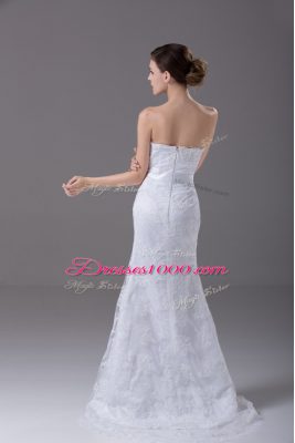 Mermaid Sleeveless White Wedding Dress Brush Train Zipper