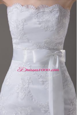 Mermaid Sleeveless White Wedding Dress Brush Train Zipper