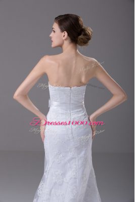 Mermaid Sleeveless White Wedding Dress Brush Train Zipper