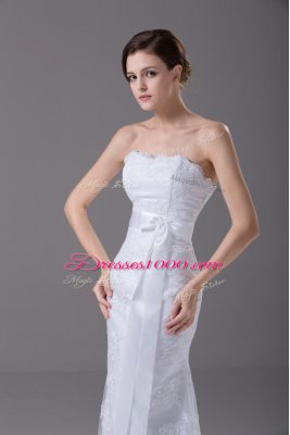 Mermaid Sleeveless White Wedding Dress Brush Train Zipper