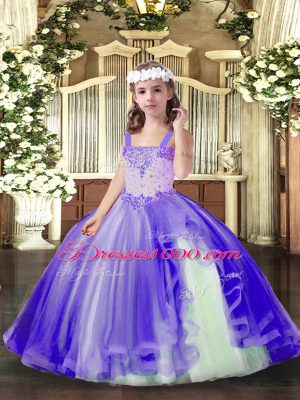 Lavender Party Dress for Toddlers Party and Wedding Party with Beading Straps Sleeveless Lace Up
