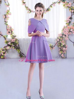 Scoop Half Sleeves Zipper Dama Dress for Quinceanera Lavender Chiffon