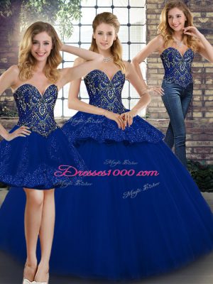 Custom Fit Royal Blue Sleeveless Beading and Appliques Floor Length Ball Gown Prom Dress