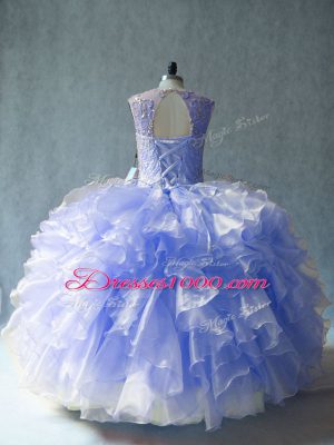 Lavender Ball Gowns Beading and Ruffles 15 Quinceanera Dress Lace Up Organza Sleeveless Floor Length