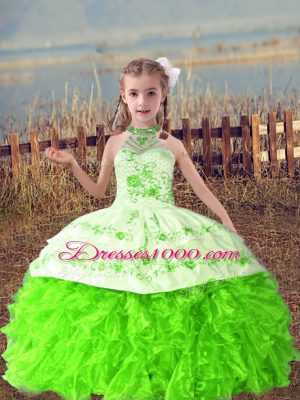 Organza Halter Top Sleeveless Lace Up Beading and Embroidery and Ruffles Party Dress for Toddlers in