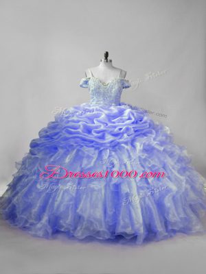 Lavender and Purple Straps Neckline Beading and Ruffles and Pick Ups Sweet 16 Quinceanera Dress Sleeveless Lace Up