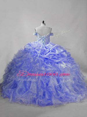 Lavender and Purple Straps Neckline Beading and Ruffles and Pick Ups Sweet 16 Quinceanera Dress Sleeveless Lace Up