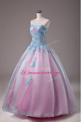 Fabulous Light Blue Organza Lace Up 15 Quinceanera Dress Sleeveless Floor Length Appliques