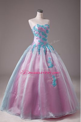 Fabulous Light Blue Organza Lace Up 15 Quinceanera Dress Sleeveless Floor Length Appliques