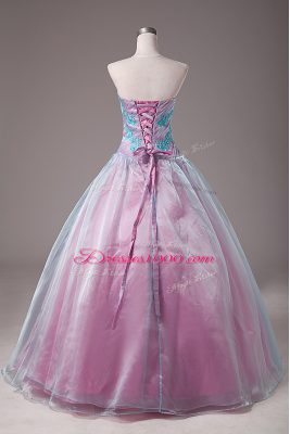 Fabulous Light Blue Organza Lace Up 15 Quinceanera Dress Sleeveless Floor Length Appliques