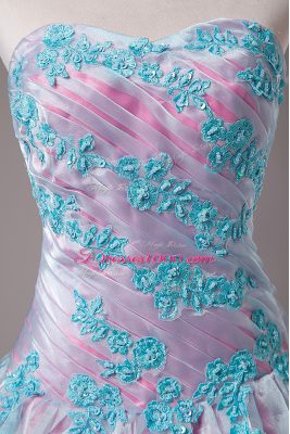 Fabulous Light Blue Organza Lace Up 15 Quinceanera Dress Sleeveless Floor Length Appliques