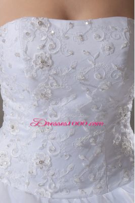 Strapless Sleeveless Brush Train Lace Up Wedding Gown White Organza