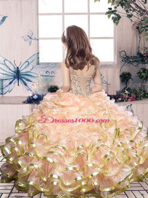 Sleeveless Beading and Ruffles Lace Up Kids Pageant Dress