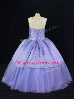 Scoop Sleeveless Lace Up Vestidos de Quinceanera Lavender Tulle