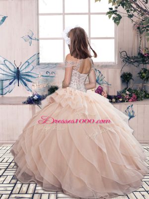 Royal Blue Organza Lace Up Teens Party Dress Sleeveless Floor Length Beading