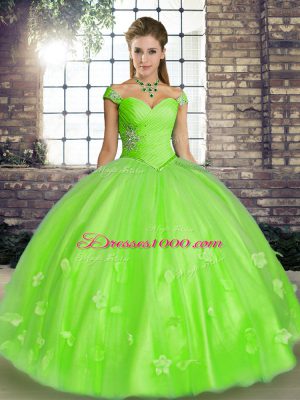 Hot Selling Sleeveless Floor Length Beading and Appliques Lace Up Quince Ball Gowns with