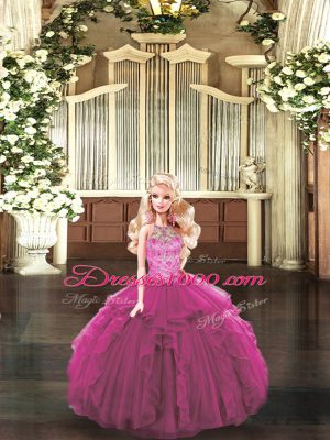 Extravagant Floor Length Fuchsia Vestidos de Quinceanera Tulle Sleeveless Beading and Ruffles