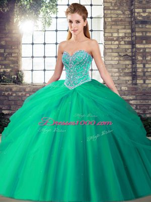 Turquoise Sleeveless Beading and Pick Ups Lace Up Sweet 16 Quinceanera Dress