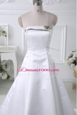 Cheap White Ball Gowns Pattern Wedding Dresses Lace Up Satin Sleeveless