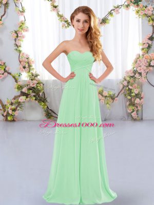 Comfortable Apple Green Chiffon Lace Up Wedding Guest Dresses Sleeveless Floor Length Ruching