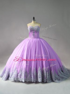 Most Popular Sleeveless Court Train Lace Up Appliques 15 Quinceanera Dress